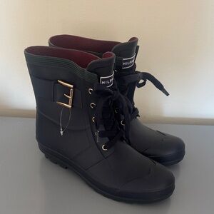 Hilfiger Black Rain Boots with Gold Buckle size 9M